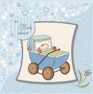 baby boy shower card with retro strolller N2