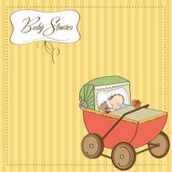 baby boy shower card with retro strolller N3