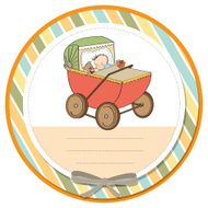 baby boy shower card with retro strolller N4