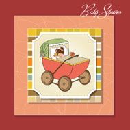 baby girl shower card with retro strolller