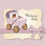 baby girl shower card with retro strolller N2