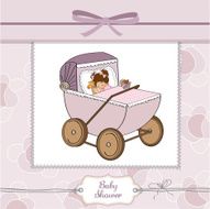 baby girl shower card with retro strolller N3