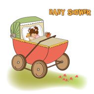 baby girl shower card with retro strolller N4