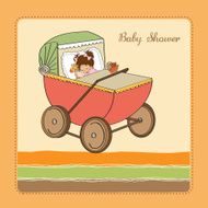 baby girl shower card with retro strolller N5