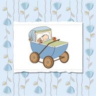 baby boy shower card with retro strolller N5