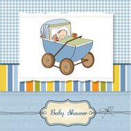 baby boy shower card with retro strolller N6