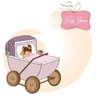 baby girl shower card with retro strolller N6