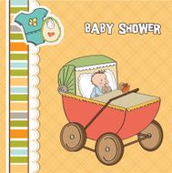 baby boy shower card with retro strolller N7