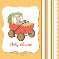 baby boy shower card with retro strolller N8