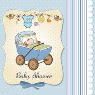 baby boy shower card with retro strolller N9