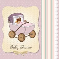 baby girl shower card with retro strolller N7