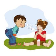 boy playing with a little girl