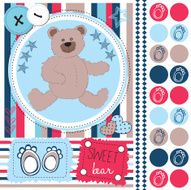 bear teddy with dots and striped vector illustration