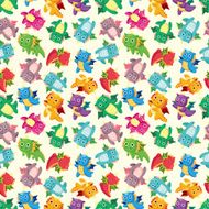 cartoon fire dragon seamless pattern N4