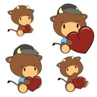 bull baby cartoon valentine set