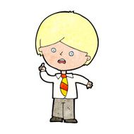 cartoon worried school boy raising hand N14