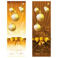 Happy New Year Merry Christmas card background ribbons bows balls