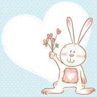 Cute love card with smiling toy bunny holding flowers N2