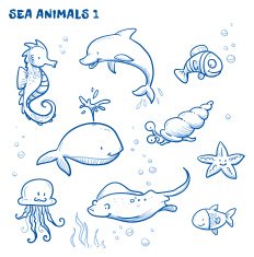 Cute cartoon sea water animals