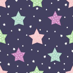 Seamless night pattern with cute multicolor stars for kids holidays