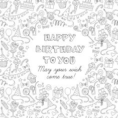Happy birthday party greeting card with hand drawn pattern N3