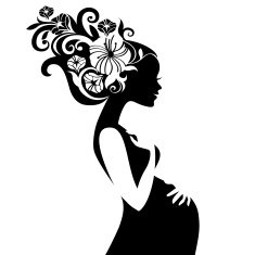 Pregnant beautiful woman silhouette with floral hair
