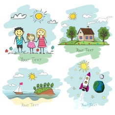set of children's drawings vector illustrations