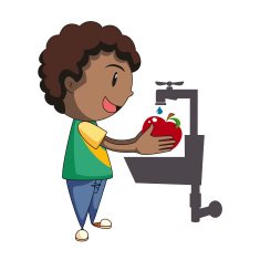 Kid washing fruit