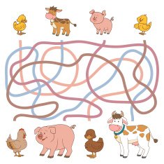 Maze game (farm animals - cow pig chicken duck)