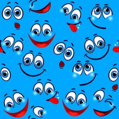 Seamless pattern - funny faces on blue background