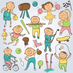 Vector cartoon sport players doodle character