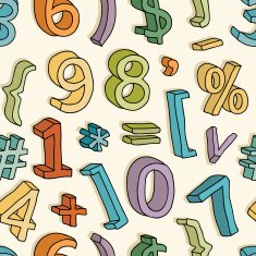 Coloful 3D numbers and symbols pattern