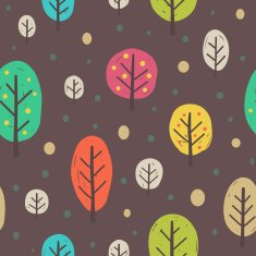 Cartoon trees seamless pattern Colorful childish drawing background