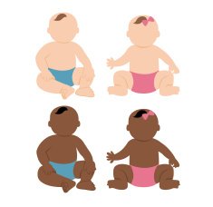 caucasian and african baby boy girl