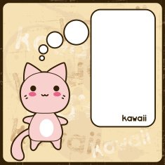 Kawaii card with cute cat on the grunge background N2