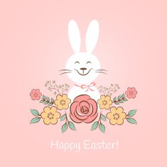 Happy easter bunny with flowers