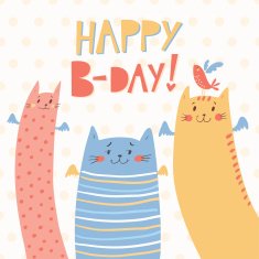 Happy Birthday vector card with 3 funny cats