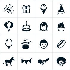 Black Birthday Party Icons