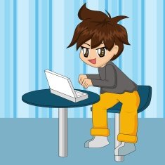 Cartoon Boy Using Laptop (vector) N2
