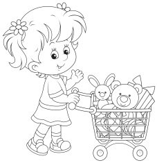 Girl with a shopping trolley of toys