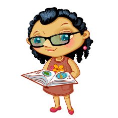 Character fashionable small girl with book