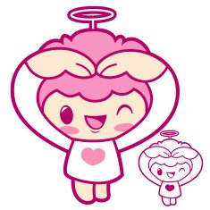 Cherub Mascot gesture of love in To the right toward