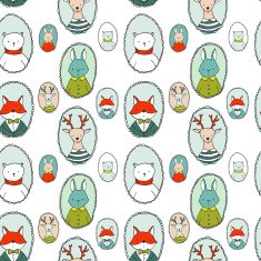 Animals portraits pattern bear deer rabbit fox