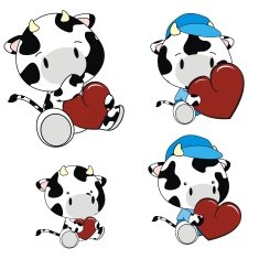 cow baby cartoon valentine set