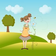 small young lady who smells a flower