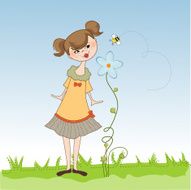 small young lady who smells a flower N2