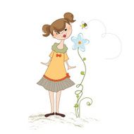 small young lady who smells a flower N10