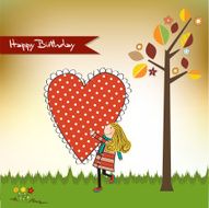 Funny girl with hearts Doodle cartoon character