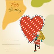 Funny girl with hearts Doodle cartoon character N3
