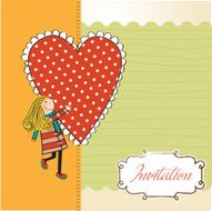 Funny girl with hearts Doodle cartoon character N6